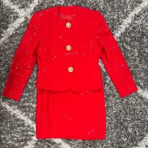David Hayes Red Sequin Jacket & Skirt Set